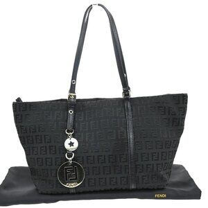 FENDI Zuccino Mini Hand Tote bag Charm Canvas Leather Black GHW Italy